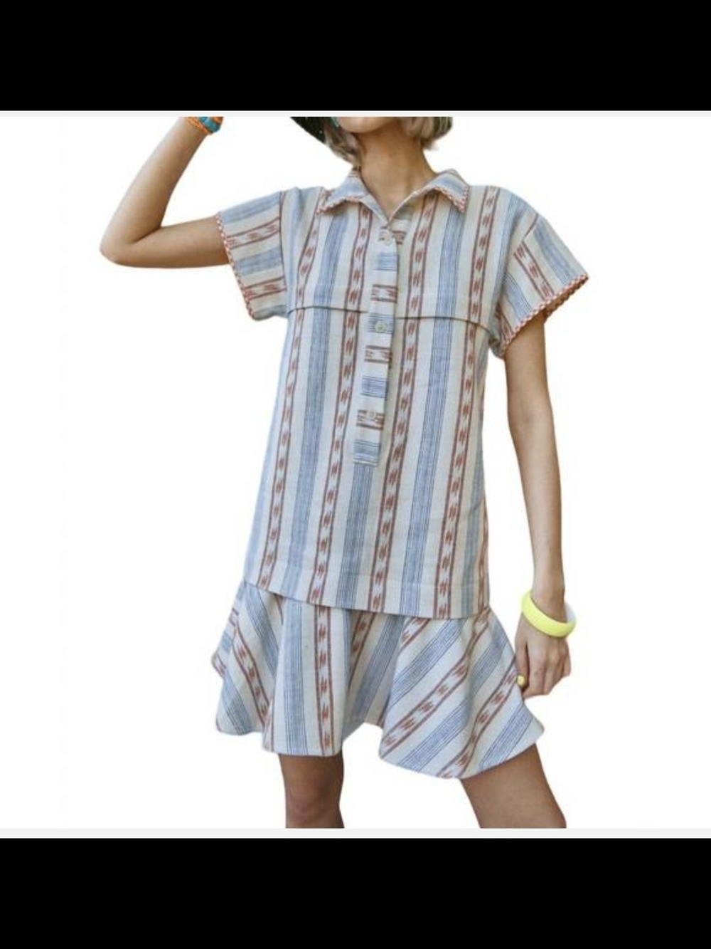 HUNTER BELL Blue, Cream & Rust Striped Top and Skirt Set